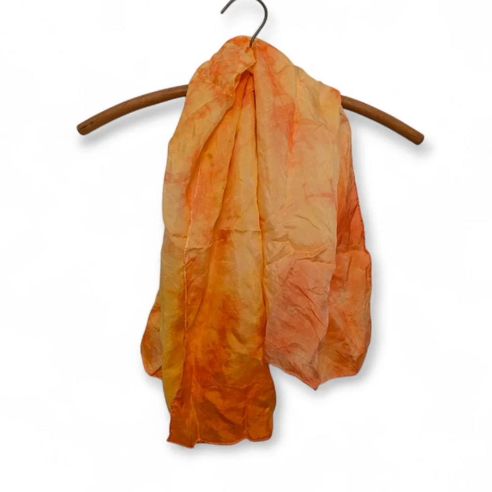 VINTAGE Silk Tie-Dye Shawl Sunburst Yellow Orange Scarf 32x32